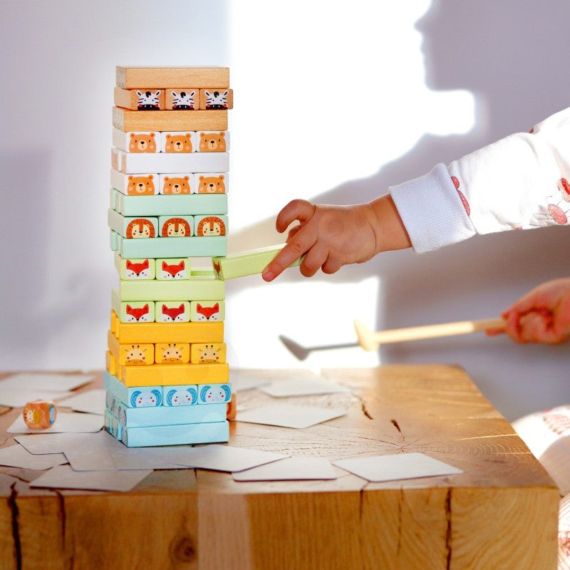 Houten Wiebeltoren Vaardigheidsspel Dieren Pastelkleuren by Woopie Let's Go Green
