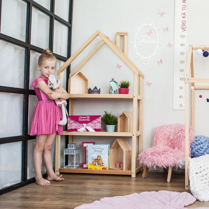 Huisvormige Boekenkast Montessori Kinderkamer Vrijstaand by Montessori House Bed